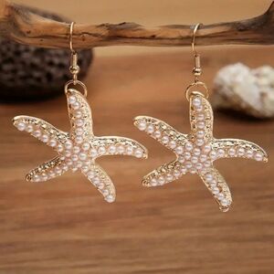 LAST ONE! new! Vintage-style Hanging Earrings with Faux Pearls  Starfish. Large.